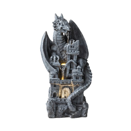 Glitzhome® 36.5" 4-Tier Gothic Dragon Sculptural Outdoor Fountain with LED Light